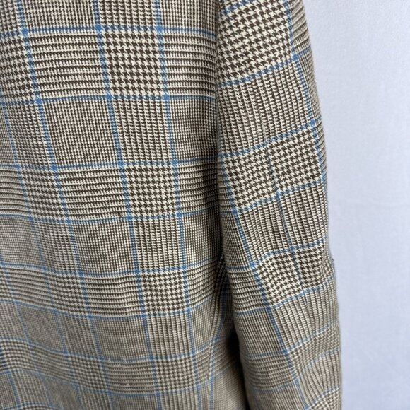 Brooks Brothers Men 44 Regent Fit Linen Tan Blue Plaid Blazer Sports Coat - Picture 5 of 10